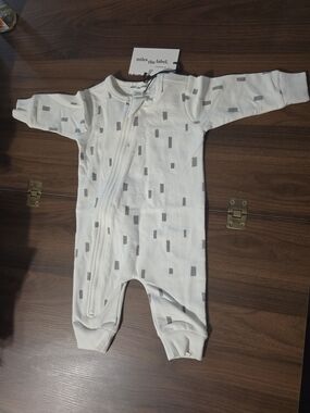 White & Gray Zip-Front Baby One-Piece